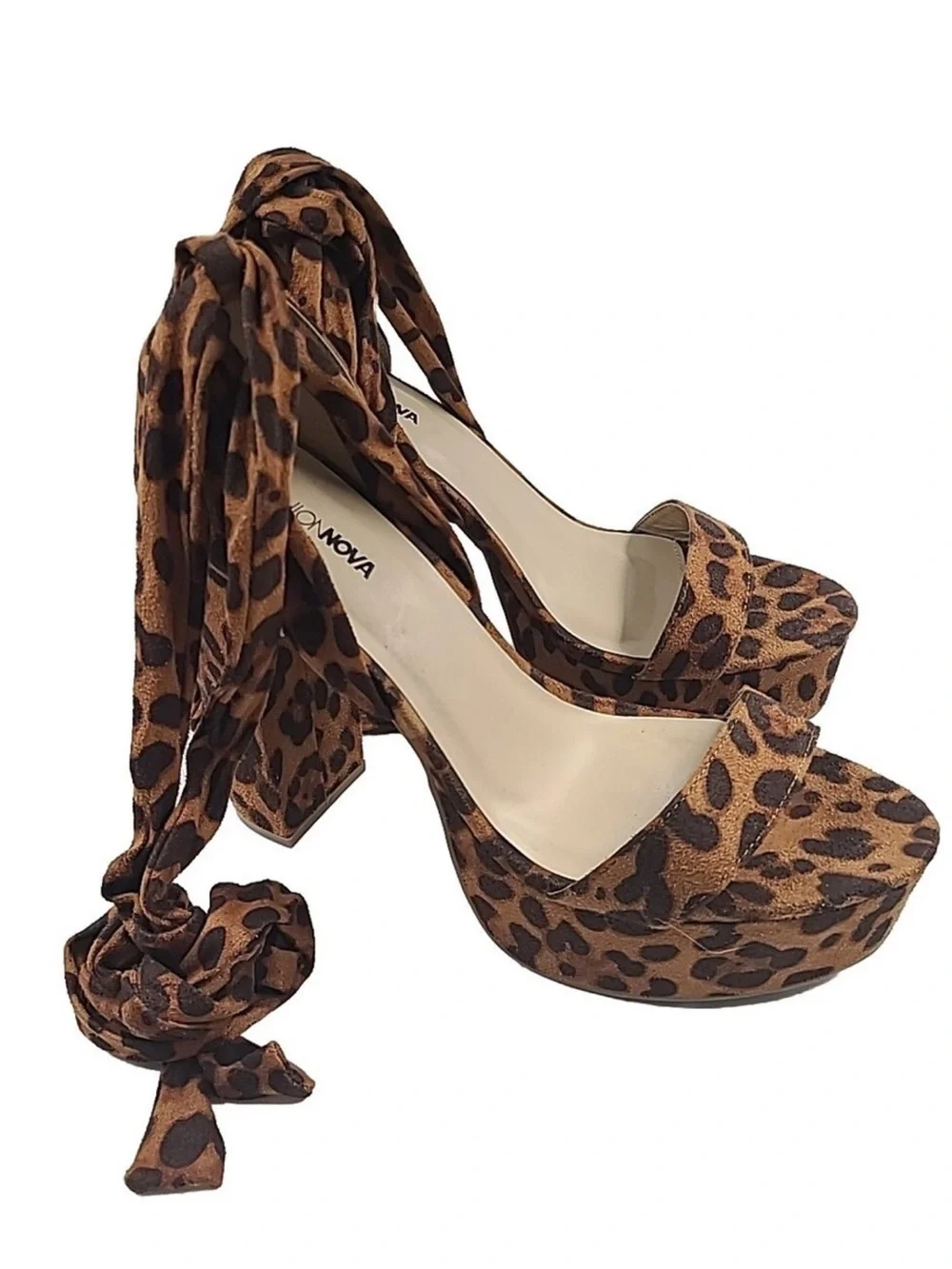 Fashion Nova Leopard Print Platform Lace-Up Heels - Brown